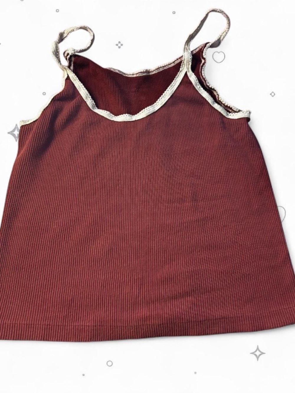 Brandy Melville Burgundy Ribbed Lace Trim Cropped Cami Tank Top OS